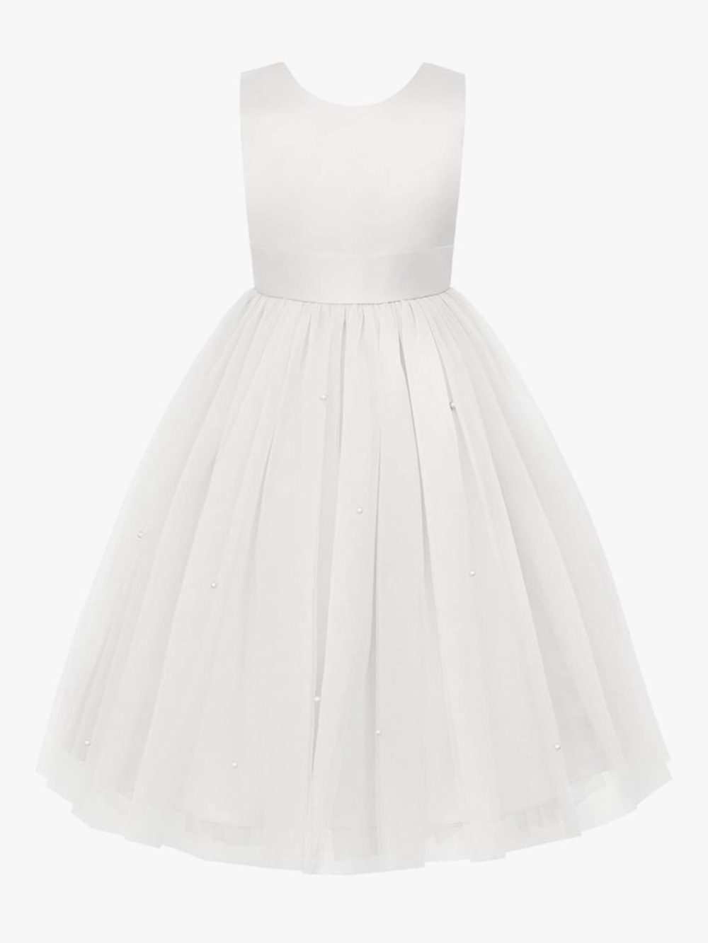 White Tulle Flower Girl Dress with Pearl Accents